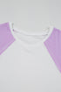Beige Colorblock Patchwork V Neck Exposed Seam High Low T Shirt